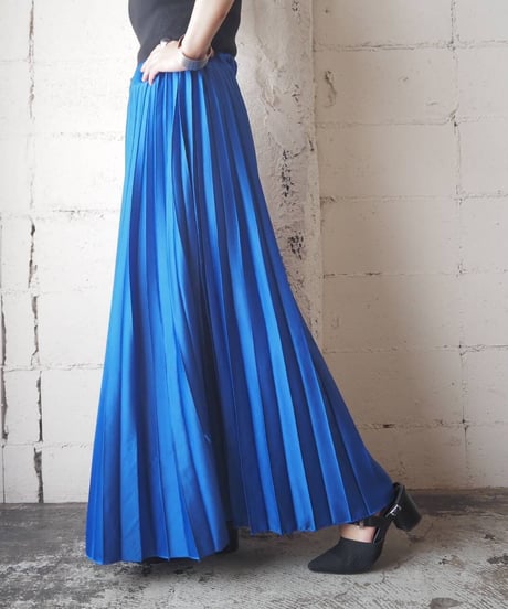 Pleated Satin Long Flare BL