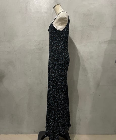 Flower Pattern Design Slit Camisole Dress BKBL