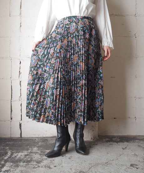 LAUREN Paysley Pattern Pleated Skirt GNBLRE