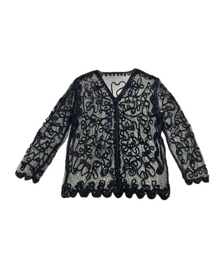 Tape Embroidery Sheer Cardigan BK