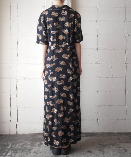 Open Collar Pattern Shirt Dress BK BR