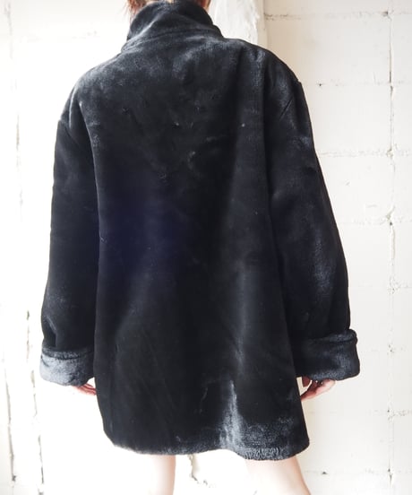 Reversible Stand Collar Fur Coat BK