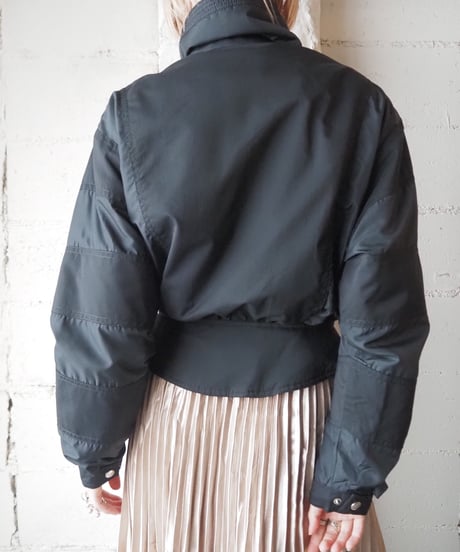 Stand Collar Short Nylon Jacket BK