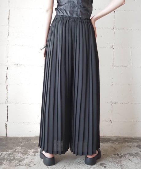 Sheer Pleated Super Wide Pants BK