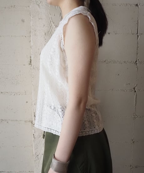 Open Collar Lace N/S Blouse  WH