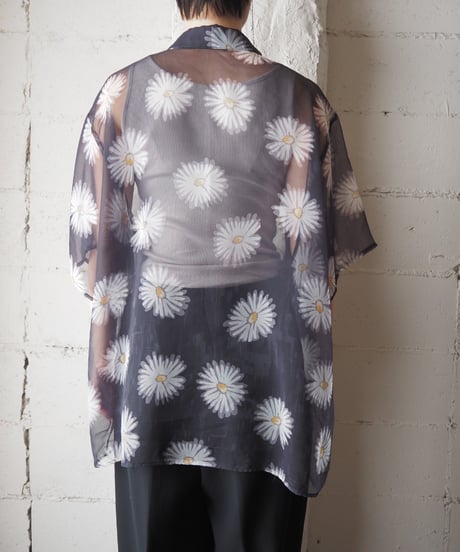 S/S Flower Pattern Sheer Shirt BK WH