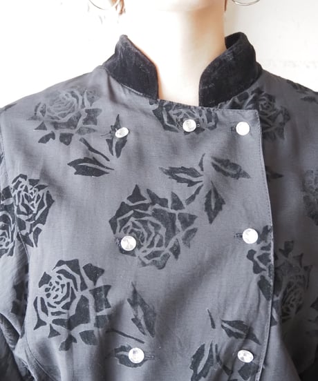 Rose Pattern Velour Tiered Dress BK