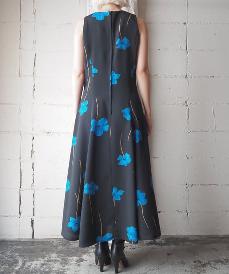 Flower Pattern Sleeveless Dress BKBL