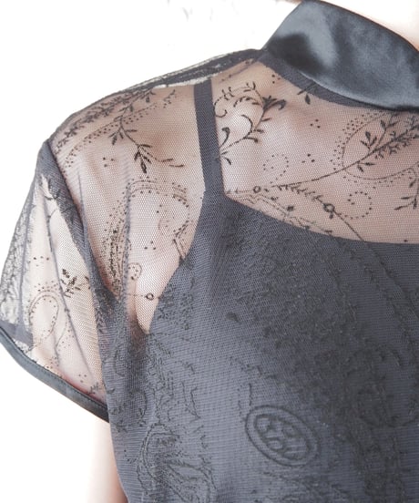 Sheer Short Sleeve China Dress BK