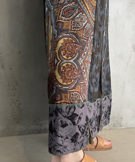 Patchwork Design Front Botton Skirt BURBL