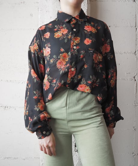 GUESS L/S Flower Pattern Sheer Shirt BKPI