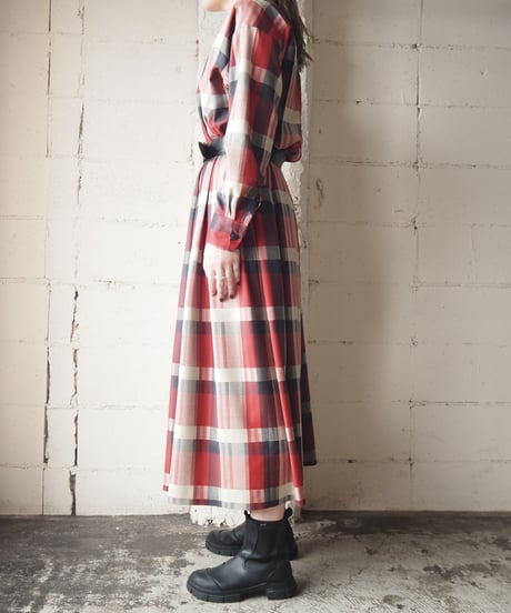 Open Collar Check Shirt Dress RE