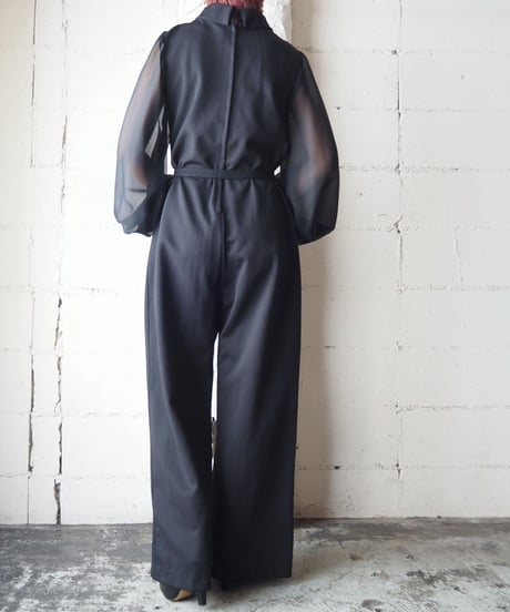 Sheer Sleeve High Neck All In One BK