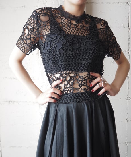 Stand Collar Lace Blouse BK
