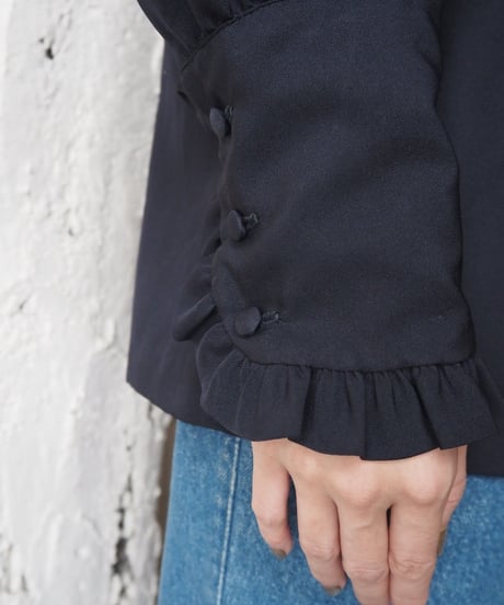 Stand Collar Frill Blouse BK