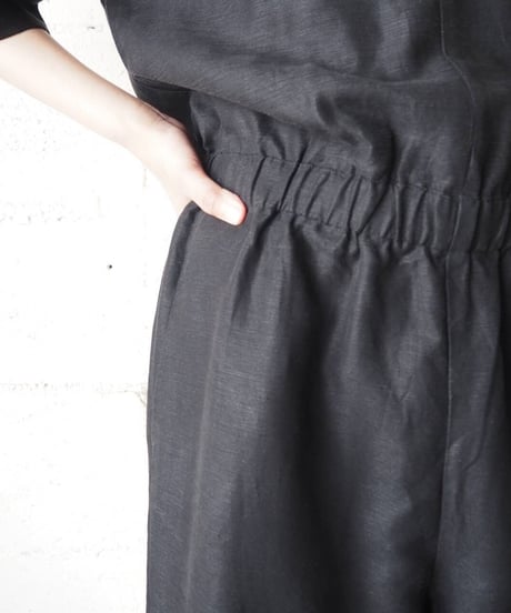 Short Sleeve Linen Jumpsuits BK