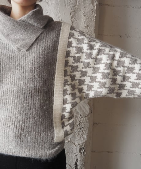 Turn Over Collar Houndtooth Sweater GR