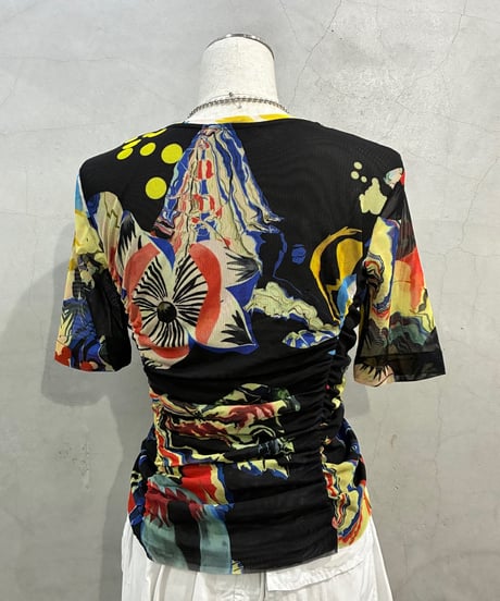 Desigual  Floral Shirring Sheer Tops BKYERE