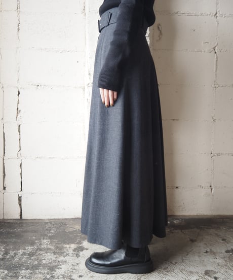 Belted Slit Hem Flared Skirt GR