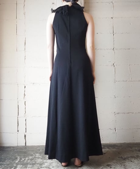 1970's Chiffon Pleated Collar Dress BK