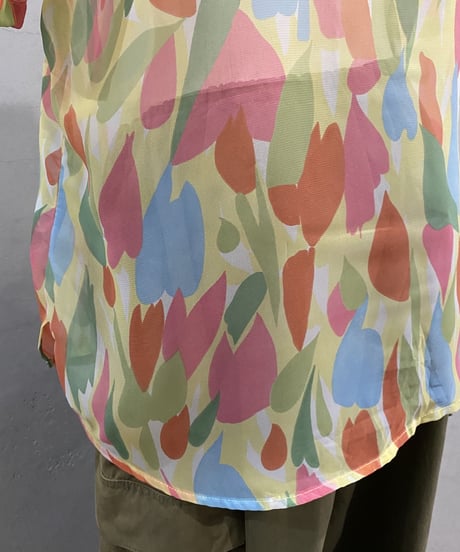 Water Color Pattern S/S Sheer Shirt LYE GN PI