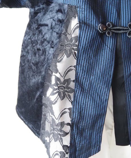Velour × Lace Design China Shirt BKNV