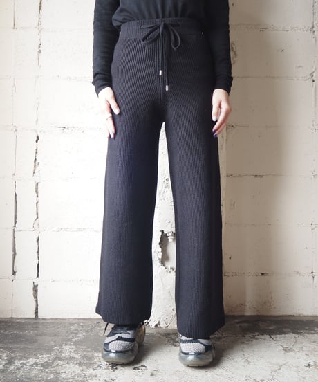 Wide Rib Knit Pants BK