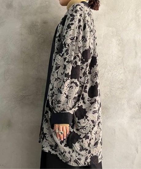 Open Collar Flower Pattern Jacket GRBK