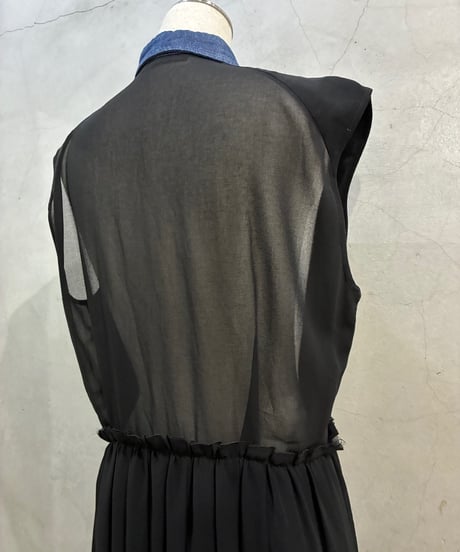 DIESEL N/S Denim Collar Sheer Pleats Dress BK
