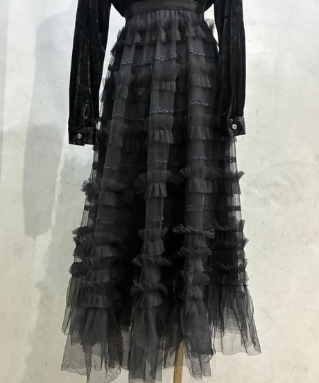 Lace Trim Ruffled Tulle Skirt BK