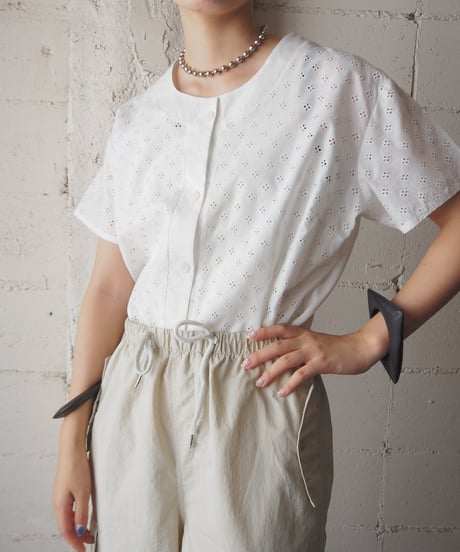 1960's Flower Cutwork Sort Sleeve Blouse WH