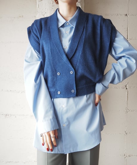 Double Button Vneck Knit Vest    BL