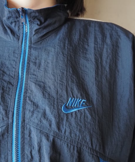 1990's NIKE Tricolor Stand Collar Nylon Jacket NVBLWH