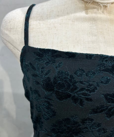 Flower Pattern Velour Slit Camisole Dress BKBL