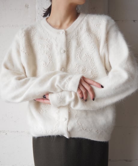 Angora Mix Embroidery Knit Cardigan WH