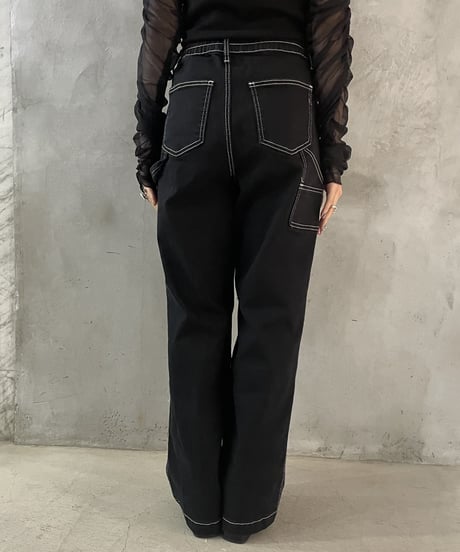 White Stitch Cargo Pants BK