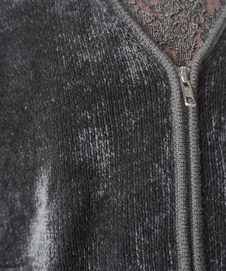 Knit×Velor V Neck Cardigan BK