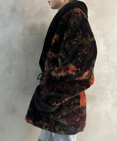 Flower Pattern Fake Fur Coat GKOR