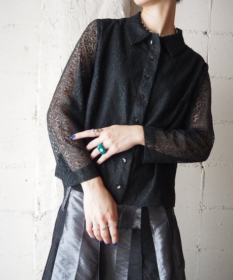 1960's Sleeve Sheer Lace L/S Shirt BK