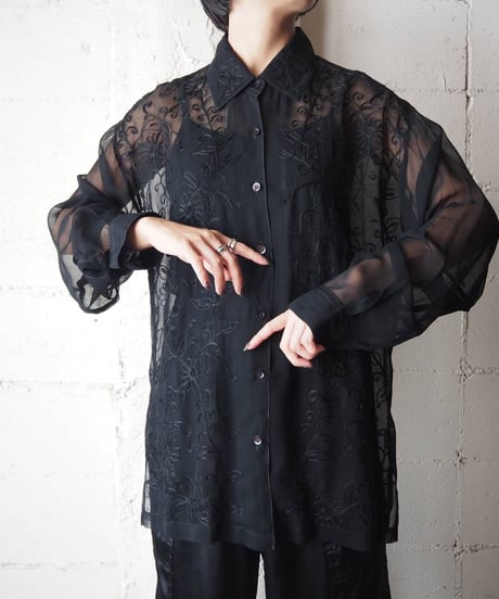 Sheer × Embroidery Shirt BK