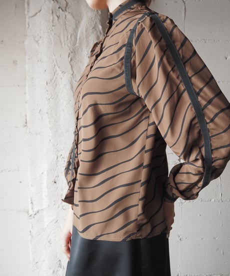 Stand Collar Pattern Blouse BRBK