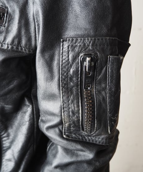 Stand Collar Many Pocket Leather Jacket BK