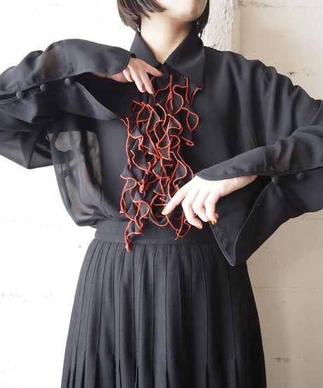 Ruffle Design Seethough Blouse BKRE