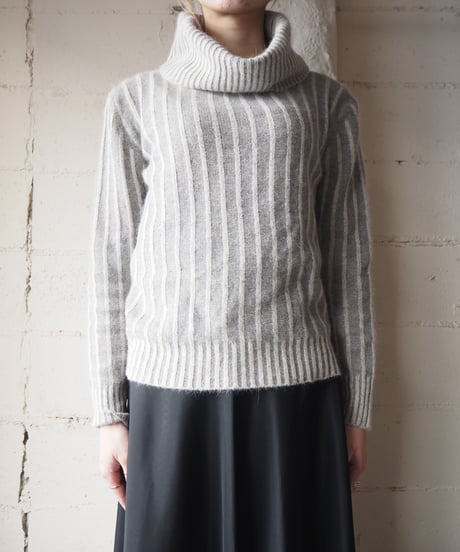 Angora Mix Stripe Turtle Neck GRWH