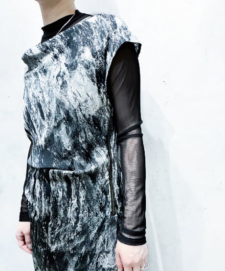 HELMUT LANG Silk Mix Print Drape Dress GRBK
