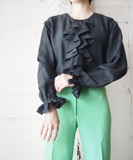 Raffle Front Silk Blouse BK