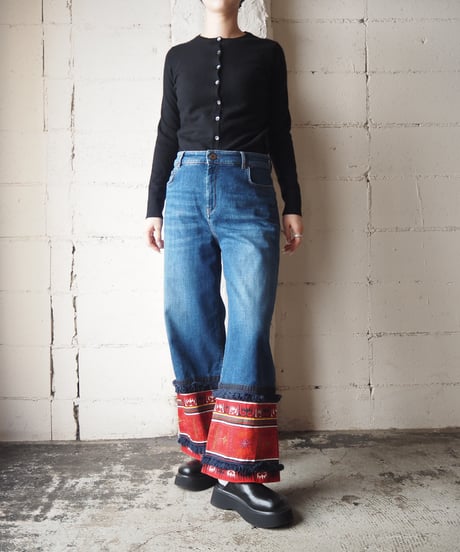 WEEKEND MaxMara Ethnic Fabric Fringe Hem Denim BL RE