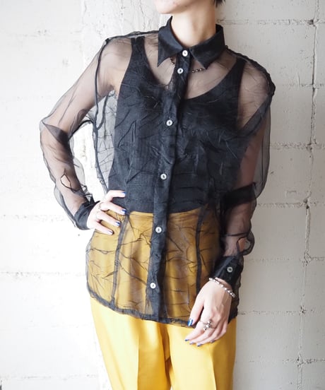 Washer Sheer Long Sleeve Shirt BK