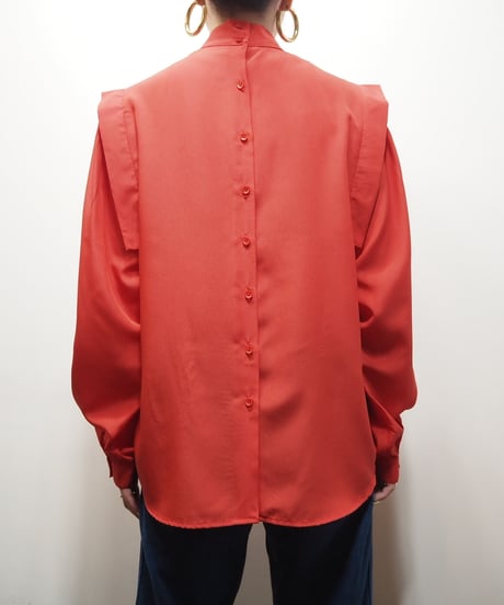 Tuck Shoulder Stand Collar Blouse RE