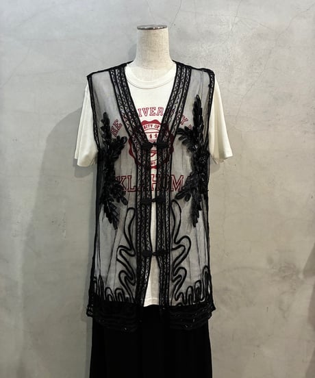 Tape Embroidery × Beads Sheer Vest　BK